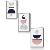 ARTZE Navy, Pink & Grey Abstract Mid Century Geometric Framed Wall Art - Small in Light Grey | Size: W33 cm x H45 cm x D20mm