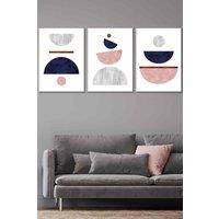 ARTZE Navy, Pink & Grey Abstract Mid Century Geometric Framed Wall Art - Large in White | Size: W53 cm x H73 cm x D20mm