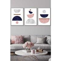 ARTZE Navy, Pink & Grey Abstract Mid Century Geometric Framed Wall Art - Large in Light Grey | Size: W53 cm x H73 cm x D20mm