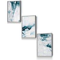 ARTZE Teal Blue Abstract Ocean Waves Framed Wall Art - Small in Light Grey | Size: W33 cm x H45 cm x D20mm