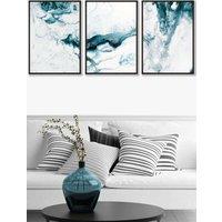 ARTZE Teal Blue Abstract Ocean Waves Framed Wall Art - Large in Black | Size: W53 cm x H73 cm x D20mm