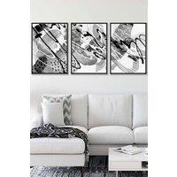 ARTZE Set of 3 Black Framed Abstract Watercolour in Black & Grey Wall Art in Dark Grey | Size: W45 cm x H62 cm x D20mm