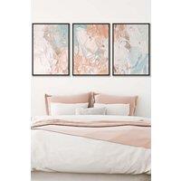 ARTZE Set of 3 Black Framed Abstract Oil in Pastel Blue Ivory & Peach Wall Art | Size: W45 cm x H62 cm x D20mm
