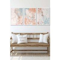 ARTZE Set of 3 White Framed Abstract Oil in Pastel Blue Ivory & Peach Wall Art | Size: W33 cm x H45 cm x D20mm