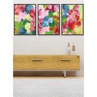 ARTZE Set of 3 Black Framed Abstract Wild Garden Flowers in Blue & Pink Wall Art | Size: W45 cm x H62 cm x D20mm