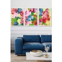 ARTZE Set of 3 White Framed Abstract Wild Garden Flowers in Blue & Pink Wall Art | Size: W45 cm x H62 cm x D20mm