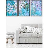 ARTZE Set of 3 Black Framed Abstract Cottage Garden Flowers in Blue Wall Art in Bright Blue | Size: W45 cm x H62 cm x D20mm