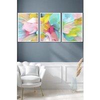 ARTZE Set of 3 White Framed Abstract Bright Painted Fractal Wall Art | Size: W45 cm x H62 cm x D20mm