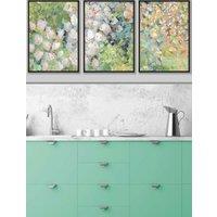 ARTZE Set of 3 Black Framed Abstract Cottage Garden Flowers in Green Wall Art | Size: W45 cm x H62 cm x D20mm