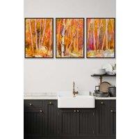 ARTZE Set of 3 Black Framed Abstract Autumn Trees in Orange Wall Art | Size: W45 cm x H62 cm x D20mm