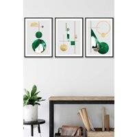 ARTZE Abstract Textured Geometric Art in Green & Gold Framed Wall Art - Medium in Black | Size: W45 cm x H62 cm x D20mm