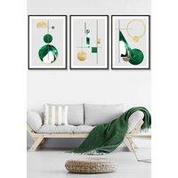 ARTZE Abstract Textured Geometric Art in Green & Gold Framed Wall Art - Large in Black | Size: W53 cm x H73 cm x D20mm
