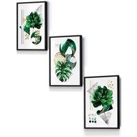 ARTZE Abstract Green Gold Botanical Framed Wall Art - Small in Black | Size: W33 cm x H45 cm x D20mm