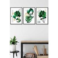 ARTZE Abstract Green Gold Botanical Framed Wall Art - Medium in Black | Size: W45 cm x H62 cm x D20mm