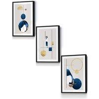 ARTZE Abstract Textured Geometric Art in Navy Blue & Gold Framed Wall Art - Small in Black | Size: W33 cm x H45 cm x D20mm