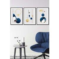 ARTZE Abstract Textured Geometric Art in Navy Blue & Gold Framed Wall Art - Medium in Black | Size: W45 cm x H62 cm x D20mm