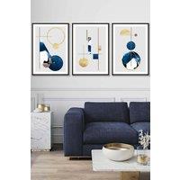ARTZE Abstract Textured Geometric Art in Navy Blue & Gold Framed Wall Art - Large in Black | Size: W53 cm x H73 cm x D20mm