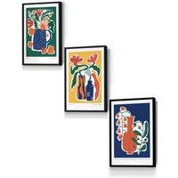 ARTZE Artisan Flower Market in Blue, Yellow & Green Framed Wall Art - Small in Black | Size: W33 cm x H45 cm x D20mm