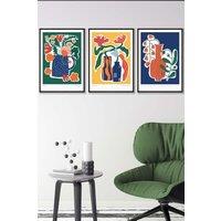 ARTZE Artisan Flower Market in Blue, Yellow & Green Framed Wall Art - Medium in Black | Size: W45 cm x H62 cm x D20mm