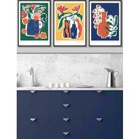 ARTZE Artisan Flower Market in Blue, Yellow & Green Framed Wall Art - Large in Black | Size: W53 cm x H73 cm x D20mm