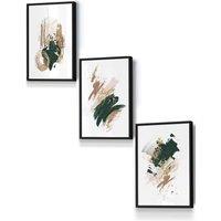ARTZE Abstract Green Beige & Gold Oil Strokes Framed Wall Art - Small in Black | Size: W33 cm x H45 cm x D20mm