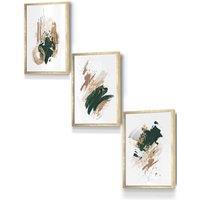 ARTZE Abstract Green Beige & Gold Oil Strokes Framed Wall Art - Small in Metallic Gold | Size: W33 cm x H45 cm x D20mm