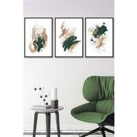 ARTZE Abstract Green Beige & Gold Oil Strokes Framed Wall Art - Medium in Black | Size: W45 cm x H62 cm x D20mm
