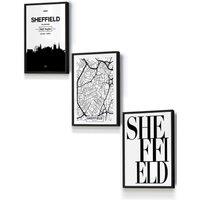 ARTZE SHEFFIELD Skyline Street Map City Prints Framed Wall Art - Small in Black | Size: W33 cm x H45 cm x D20mm