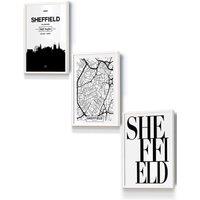 ARTZE SHEFFIELD Skyline Street Map City Prints Framed Wall Art - Small in White | Size: W33 cm x H45 cm x D20mm
