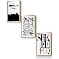 ARTZE SHEFFIELD Skyline Street Map City Prints Framed Wall Art - Small in Light Oak | Size: W33 cm x H45 cm x D20mm
