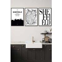 ARTZE SHEFFIELD Skyline Street Map City Prints Framed Wall Art - Medium in Black | Size: W45 cm x H62 cm x D20mm