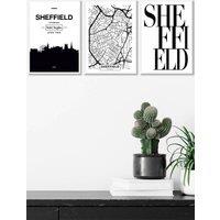 ARTZE SHEFFIELD Skyline Street Map City Prints Framed Wall Art - Medium in White | Size: W45 cm x H62 cm x D20mm