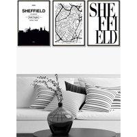 ARTZE SHEFFIELD Skyline Street Map City Prints Framed Wall Art - Large in Black | Size: W53 cm x H73 cm x D20mm