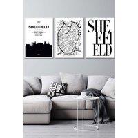 ARTZE SHEFFIELD Skyline Street Map City Prints Framed Wall Art - Large in White | Size: W53 cm x H73 cm x D20mm