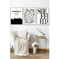 ARTZE SHEFFIELD Skyline Street Map City Prints Framed Wall Art - Large in Light Oak | Size: W53 cm x H73 cm x D20mm
