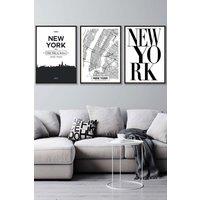 ARTZE NEW YORK Skyline Street Map City Prints Framed Wall Art - Medium in Black | Size: W45 cm x H62 cm x D20mm