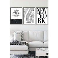 ARTZE NEW YORK Skyline Street Map City Prints Framed Wall Art - Large in Black | Size: W53 cm x H73 cm x D20mm