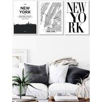 ARTZE NEW YORK Skyline Street Map City Prints Framed Wall Art - Large in White | Size: W53 cm x H73 cm x D20mm