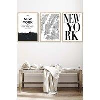 ARTZE NEW YORK Skyline Street Map City Prints Framed Wall Art - Large in Light Oak | Size: W53 cm x H73 cm x D20mm