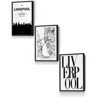 ARTZE LIVERPOOL Skyline Street Map City Prints Framed Wall Art - Small in Black | Size: W33 cm x H45 cm x D20mm