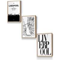 ARTZE LIVERPOOL Skyline Street Map City Prints Framed Wall Art - Small in Light Oak | Size: W33 cm x H45 cm x D20mm