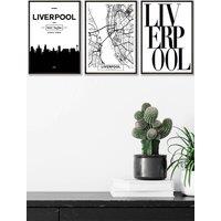 ARTZE LIVERPOOL Skyline Street Map City Prints Framed Wall Art - Medium in Black | Size: W45 cm x H62 cm x D20mm