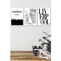 ARTZE LIVERPOOL Skyline Street Map City Prints Framed Wall Art - Medium in White | Size: W45 cm x H62 cm x D20mm