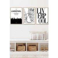 ARTZE LIVERPOOL Skyline Street Map City Prints Framed Wall Art - Medium in Light Oak | Size: W45 cm x H62 cm x D20mm
