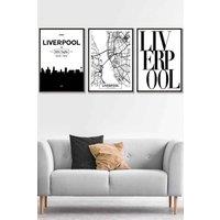 ARTZE LIVERPOOL Skyline Street Map City Prints Framed Wall Art - Large in Black | Size: W53 cm x H73 cm x D20mm