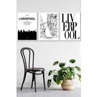ARTZE LIVERPOOL Skyline Street Map City Prints Framed Wall Art - Large in White | Size: W53 cm x H73 cm x D20mm