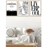 ARTZE LIVERPOOL Skyline Street Map City Prints Framed Wall Art - Large in Light Oak | Size: W53 cm x H73 cm x D20mm