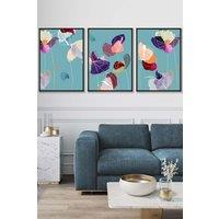 ARTZE Set of 3 Black Framed Graphical Colourful Spring Flowers Triptych Wall Art | Size: W45 cm x H62 cm x D20mm