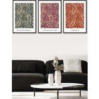 ARTZE Set of 3 Black Framed William Morris Vintage Larkspur Autumn Colours Wall Art | Size: W33 cm x H45 cm x D20mm