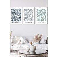 ARTZE Set of 3 White Framed Blue Green Grey William Morris Vintage Willow Floral Wall Art in Mid Blue | Size: W33 cm x H45 cm x D20mm